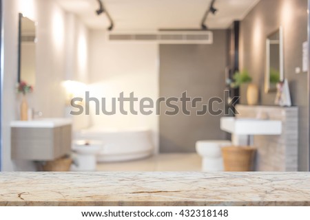 Blur Bathroom Interior of Background, product display template. Bathroom.  Royalty-Free Stock Photo #432318148