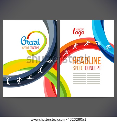 Vector template design strips of colored rings and waves.Concept sport brochure. Sport concept banners with symbols of sports competitions.