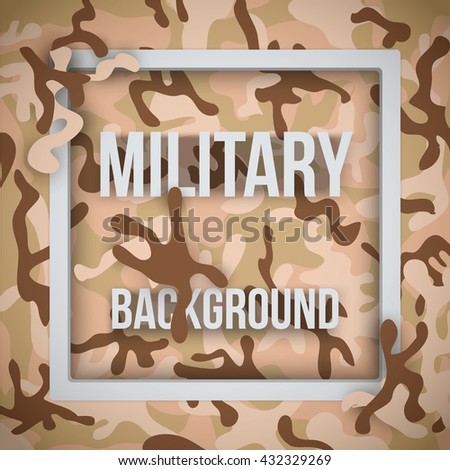 Military modern desert camouflage background with tags. Army symbol of defense. Vector Illustration.