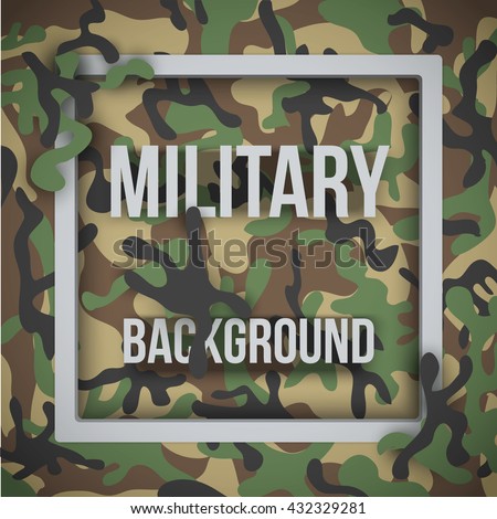 Military modern woodland camouflage background with tags. Army symbol of defense. Vector Illustration.