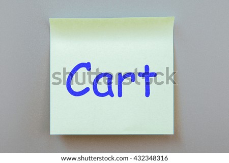 Adhesive note with inscription on a label. Front view