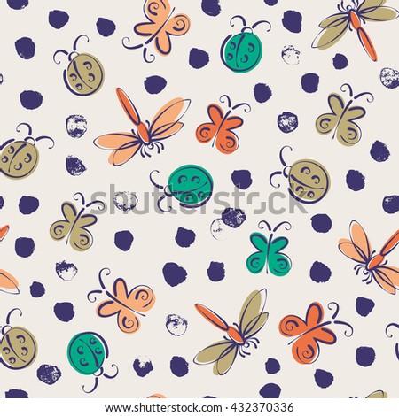 Abstract summer insects vector seamless pattern