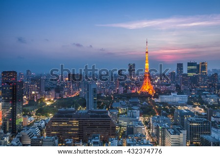 Tokyo tower and city view in evening