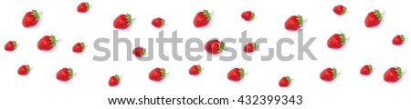 panorama ripe fresh red strawberries on a white background pattern