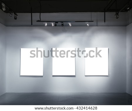 Mock up Blank Poster canvas frame on wall Spotlight Gallery display