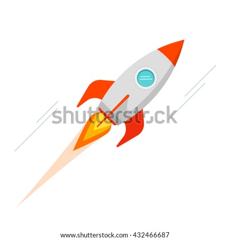 Rocket icon isolated, flat cartoon retro rocket space ship flying illustration image