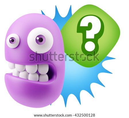 3d Illustration Laughing Character Emoji Expression saying ? with Colorful Speech Bubble.