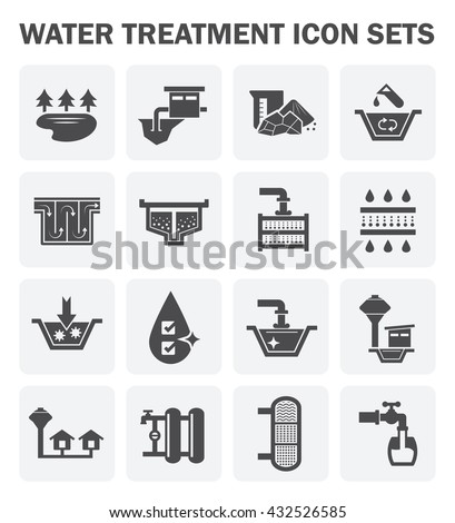 Water treatment plant building vector icon. Include wastewater purification, filtration and clean water supply. Industry system or waterworks consist of pump station, filter, sewage, sludge and tank. Royalty-Free Stock Photo #432526585