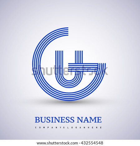 Letter GU or UG linked logo design circle G shape. Elegant blue colored, symbol for your business name or company identity.