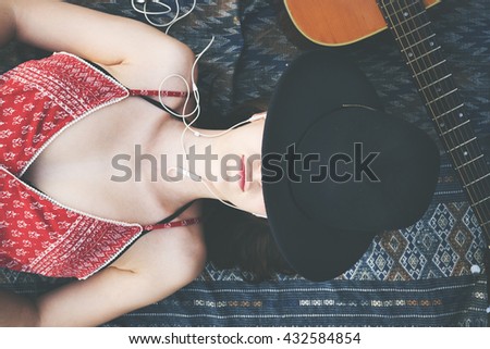 Female Outdoors Relax Guitar Music Concept