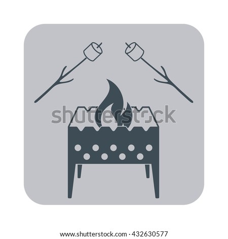 Brazier and marshmallow icon on gray background. Vector illustration

