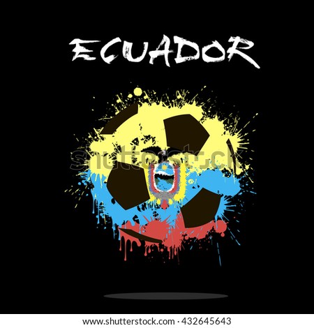 Abstract soccer ball painted in the colors of the Ecuador flag. Vector illustration 