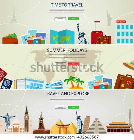 Travel and Tourism concept banners. Website templates. Vector illustration