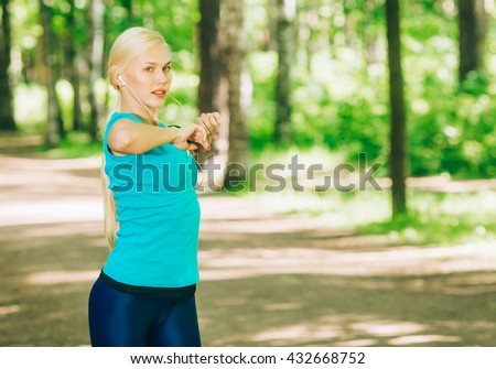 Sport. Woman nature portrait doing exercises. Healthy lifestyle