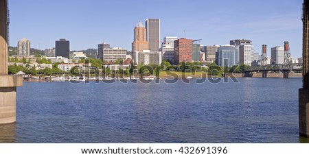 Portland Oregon skyline panorama downtown architecture.