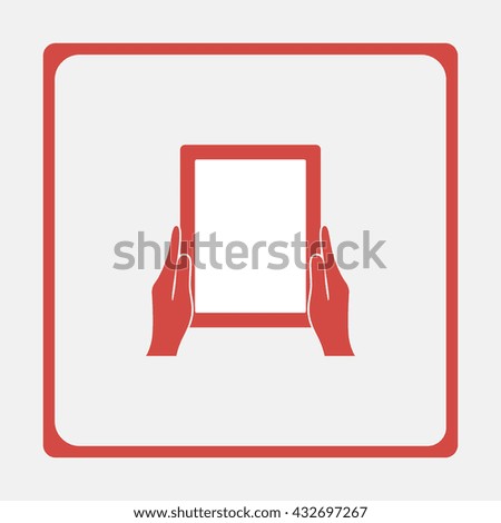 Hands holing tablet computer with blank screen.
