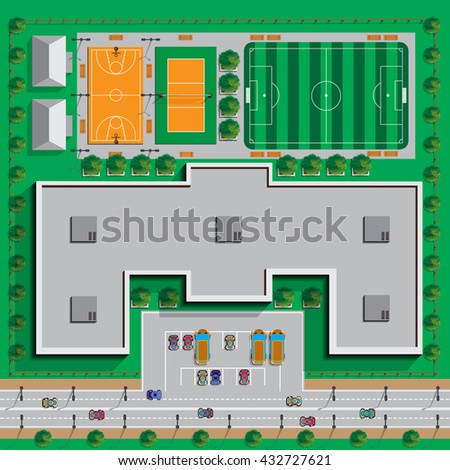 School infrastructure. View from above. Vector illustration. 