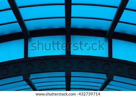 Beautiful blue plastic roof with metal construction