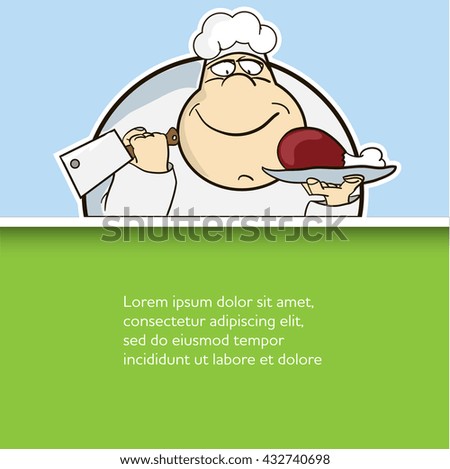 happy Cook chef with meat flat design cartoon vector illustration modern poster 