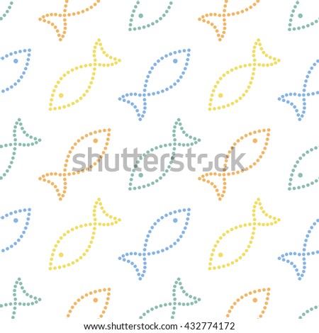 Seamless dotted Fish Pattern. Mosaic of circles. Abstract colorful Background. Vector illustration.