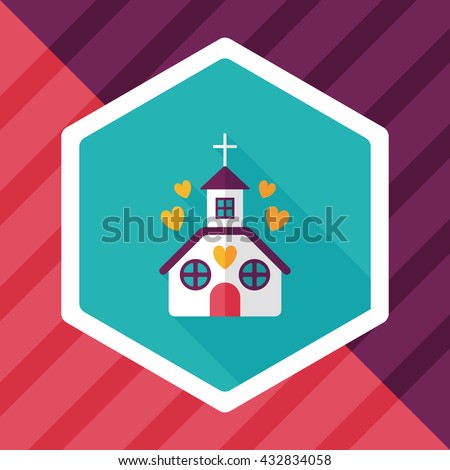 Valentine's Day wedding church flat icon with long shadow,eps10