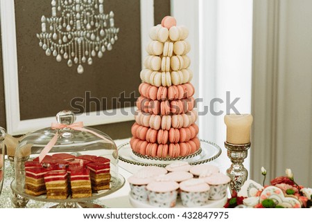 Tower made from the pink macaroons