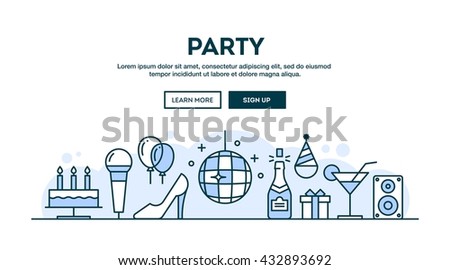 Party, concept header, flat design thin line style, vector illustration