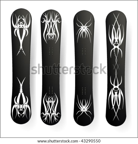 vector snowboard set with tribal shapes