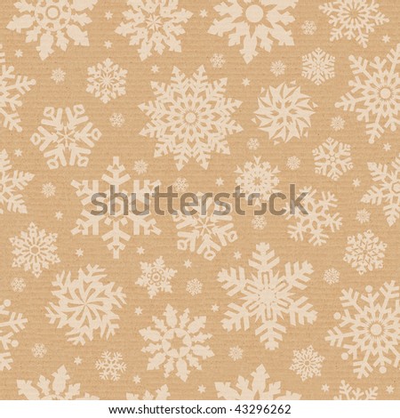 Seamless pattern with snowflake on packing cardboard background.