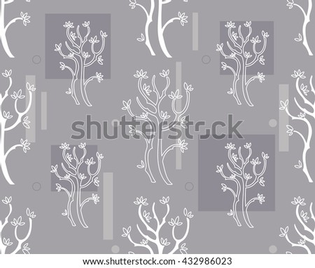 Seamless pattern with trees and geometrical figure.