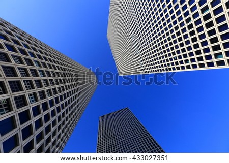 Common modern business skyscrapers, high-rise buildings, architecture raising to the sky. Concepts of financial and economics