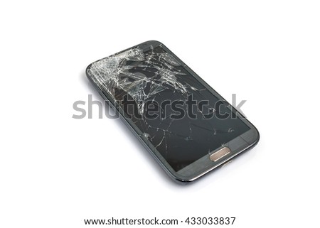 Smart phone with broken screen. isolated on white background