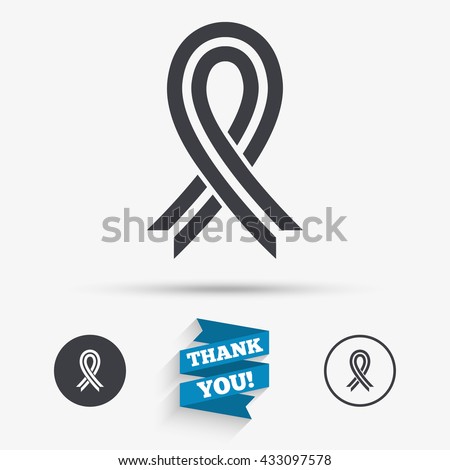 Ribbon sign icon. Breast cancer awareness symbol. Flat icons. Buttons with icons. Thank you ribbon. Vector