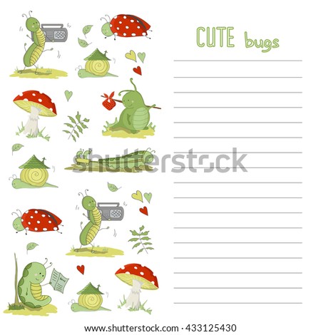 Illustration of cute insect. Cute  bugs. Kids pattern. Cartoon insect.