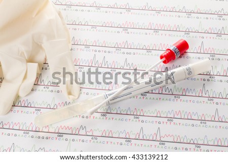 DNA, DNS test tube and cotton swab, wipe test Royalty-Free Stock Photo #433139212