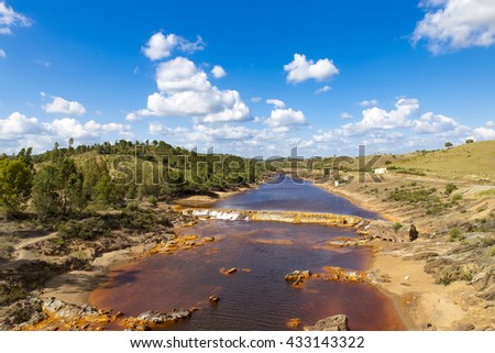 Landscape of  Tinto River, Andalusia Spain. result of the mining, Rio Tinto is notable for being very acidic and its deep reddish hue is due to iron and copper dissolved in the water.