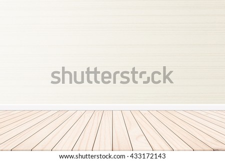 Wood terrace with a background cement wall design ideas within the building.Wood floors on backdrop cream color. Warm pastel wallpaper style sweet romantic.shades of pastel