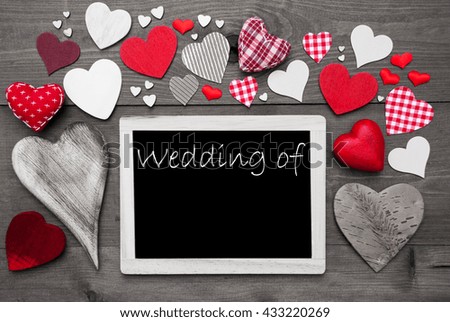 Chalkbord With Many Red Hearts, Wedding Of