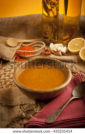 Ramadan traditional sahur and iftar food red Lentil cream soup