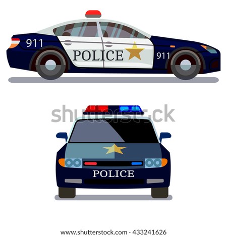 Police vehicle on white background. Police car front and side view vector