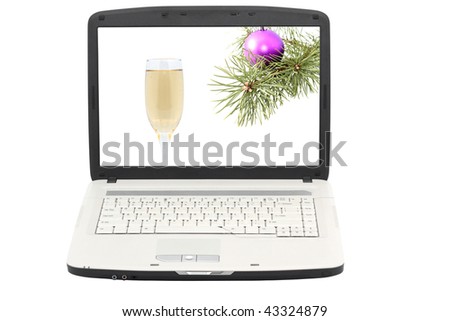 Laptop. The display - Christmas photo. Isolated object.