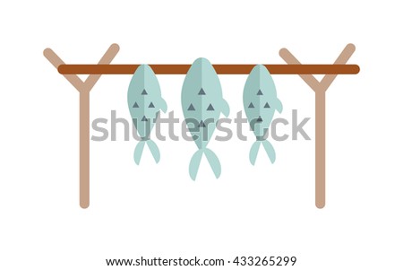 Dried fish fillets skewers on white background and vector salted snack dried fish
