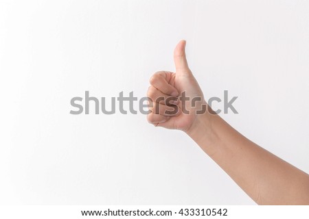 Beautiful woman's hand showing one or like count isolated on white background.  Royalty-Free Stock Photo #433310542
