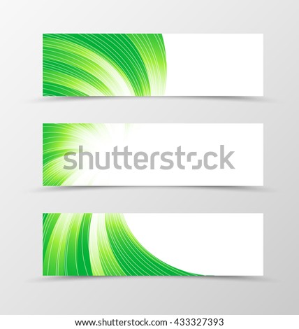 Set of banner swirl design. Light banner for header in green colors with silver lines. Design of banner in bright wavy style. Vector illustration