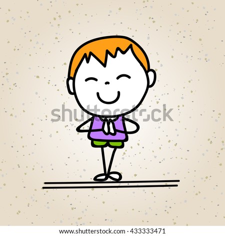 hand drawing cartoon happy boy happy kid with thank you posture happiness vector design