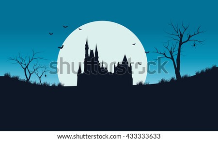 Halloween full moon and castle of silhouette a beautiful scenery