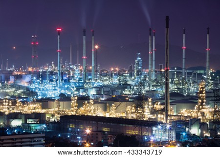 Refinery plant , oil refinery area at night, Petrochemical industry concept