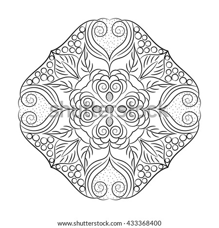 Black white mandala, vector illustration, floral lace, colouring motif, ornament, abstract design, circles