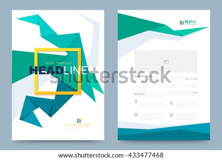 Green blue origami cover annual report brochure flyer leaflet presentation design template. abstract flat background, Front and back layout in A4 size. Vector Illustration.