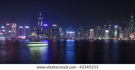Hong Kong central district skyline at night (large format photography)